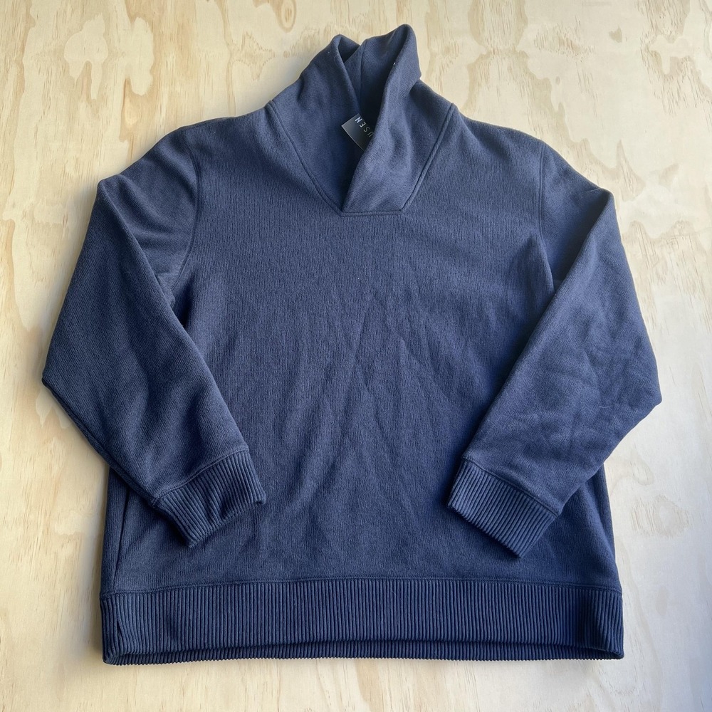 Van Heusen Sweater Mens XL Blue Shawl Collar V Neck Polyester Knit Pullover